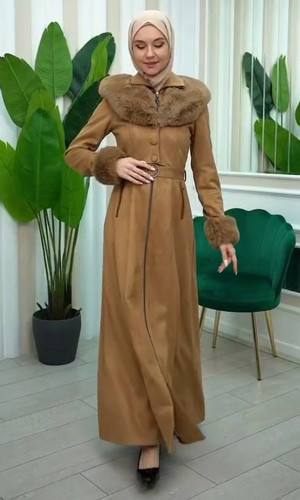 معطف شاموا فرو نسائي 1362 - ترابي