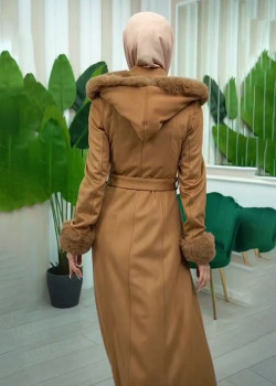 معطف شاموا فرو نسائي 1362 - ترابي