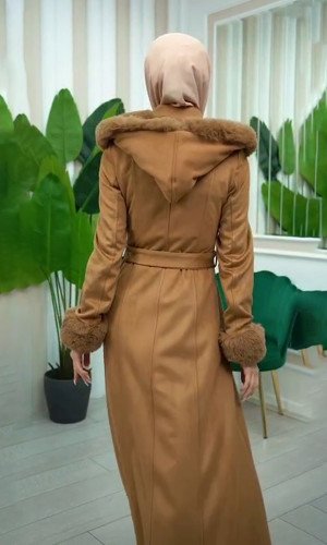 معطف شاموا فرو نسائي 1362 - ترابي