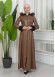 FUR HOODED ZIPPERED Faux Leather Hijab Topcoat 1345 taba