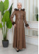 FUR HOODED ZIPPERED Faux Leather Hijab Topcoat 1345 taba