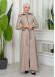 FUR HOODED ZIPPERED Faux Leather Hijab Topcoat 1345 Bej