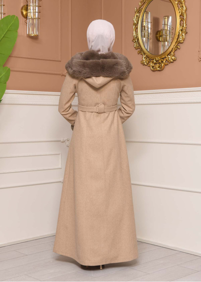 مانطو جوخ نسائي شتوي فرو فاخر 1343  - بيج