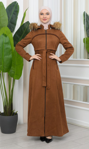 مانطو نسائي شاموا شتوي مع كبيشون فرو قابلة للإزالة  1346 - ترابي