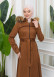 FUR HOODED BELT SUEDE HIJAB COVERCOAT 1346 taba