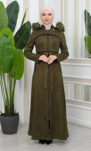 مانطو نسائي شاموا شتوي مع كبيشون فرو قابلة للإزالة  1346 - زيتي