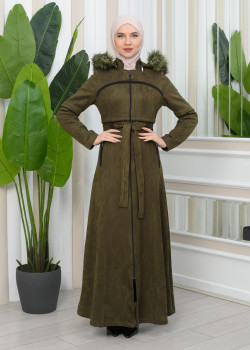 مانطو نسائي شاموا شتوي مع كبيشون فرو قابلة للإزالة  1346 - زيتي