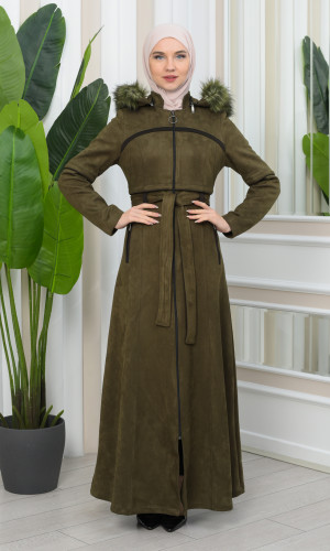 مانطو نسائي شاموا شتوي مع كبيشون فرو قابلة للإزالة  1346 - زيتي