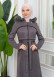 FUR HOODED BELT SUEDE HIJAB COVERCOAT 1346 Gri