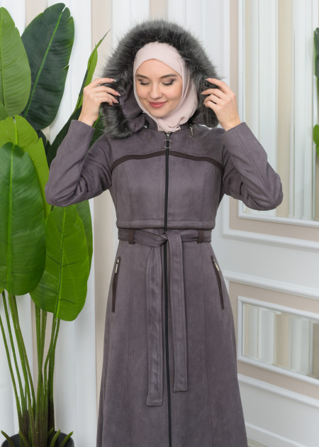 winter long wool coat with hood for women 1346#
