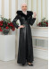FUR HOODED BELT HIJAB LEATHER COAT 1348 Siyah