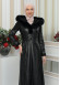 FUR HOODED BELT HIJAB LEATHER COAT 1348 Siyah