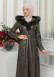 FUR HOODED BELT HIJAB LEATHER COAT 1348 Haki