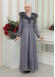 FUR HOODED BELT HIJAB LEATHER COAT 1348 Gri