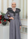 FUR HOODED BELT HIJAB LEATHER COAT 1348 Gri