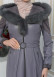 FUR HOODED BELT HIJAB LEATHER COAT 1348 Gri