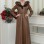 Langer Damen Winter-Ledermantel mit Wildlederdetails und Pelzkragen 1348 - Cognac