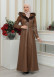 FUR HOODED BELT HIJAB LEATHER COAT 1348 taba