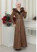 FUR HOODED BELT HIJAB LEATHER COAT 1348 taba