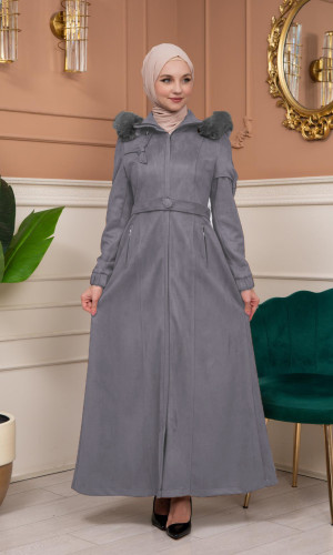 مانطو شتوي شاموا مع كبشون فرو - كود 1361 - فضي