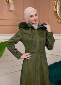 مانطو شتوي شاموا مع كبشون فرو - كود 1361 - زيتي