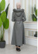 Furry Hooded Faux Leather Short Trench Coat with Tunnel Waist 1344 Gri