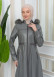 Furry Hooded Faux Leather Short Trench Coat with Tunnel Waist 1344 Gri
