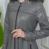 ترانشكوت جلد نسائي قصير مع طاقية فرو 1344 Gri