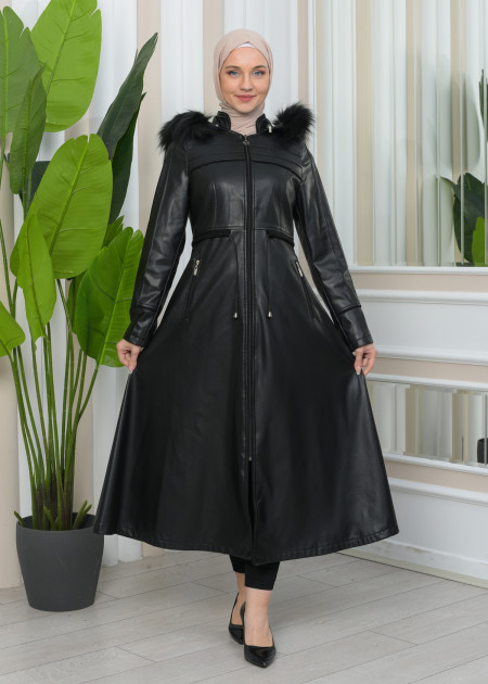 fur embroidery trench short ブラック THEREDTHREAD / ザレッドスレッド】S fur embroidery trench short