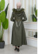 Furry Hooded Faux Leather Short Trench Coat with Tunnel Waist 1344 Haki