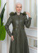 Furry Hooded Faux Leather Short Trench Coat with Tunnel Waist 1344 Haki