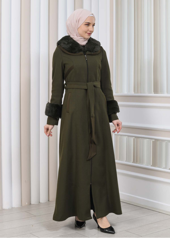 مانطو شاموا نسائي شتوي مع كابيشون فرو 1353 Haki