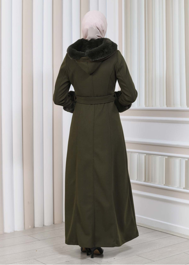 مانطو شاموا نسائي شتوي مع كابيشون فرو 1353 Haki