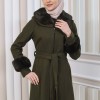 مانطو شاموا نسائي شتوي مع كابيشون فرو 1353 Haki