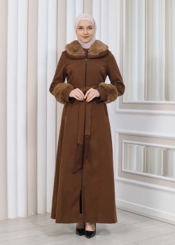 مانطو شاموا نسائي شتوي مع كابيشون فرو 1353 - بني