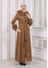 FURRY HOODED ZIPPERED OVERSIZED SUEDE TOPCOAT 1353 taba
