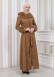 FURRY HOODED ZIPPERED OVERSIZED SUEDE TOPCOAT 1353 taba