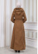 FURRY HOODED ZIPPERED OVERSIZED SUEDE TOPCOAT 1353 taba
