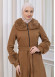FURRY HOODED ZIPPERED OVERSIZED SUEDE TOPCOAT 1353 taba