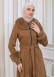 FURRY HOODED ZIPPERED OVERSIZED SUEDE TOPCOAT 1353 taba