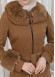 FURRY HOODED ZIPPERED OVERSIZED SUEDE TOPCOAT 1353 taba