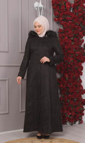 مانطو شاموا نسائي شتوي فرو 1354 - اسود