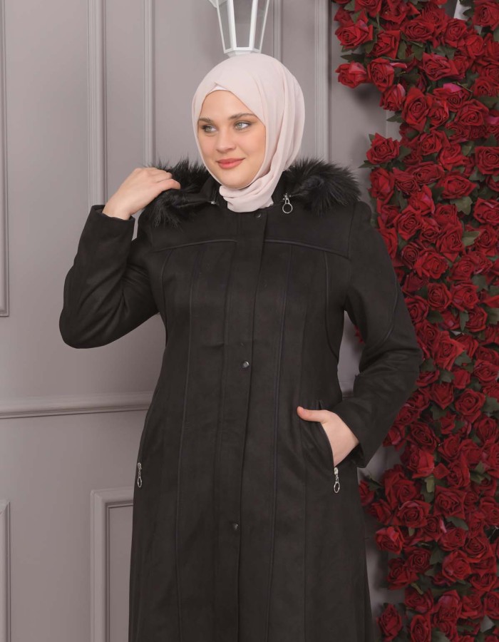مانطو شاموا نسائي شتوي فرو 1354 Siyah
