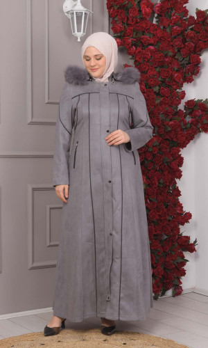 مانطو شاموا نسائي شتوي فرو 1354 - فضي