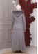 FURRY HOODED ZIPPERED OVERSIZED SUEDE TOPCOAT 1354 Gri