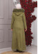 FURRY HOODED ZIPPERED OVERSIZED SUEDE TOPCOAT 1354 Haki