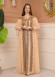 Kuşaklı Dantelli Simli kaftan Abiye Elbise 4107 - Bej