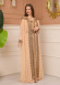 Kuşaklı Dantelli Simli kaftan Abiye Elbise 4107 - Bej
