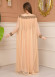 Kuşaklı Dantelli Simli kaftan Abiye Elbise 4107 - Bej
