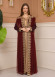 Belted, Lace, Silvery Caftan Evening Dress 4107 - burgundy